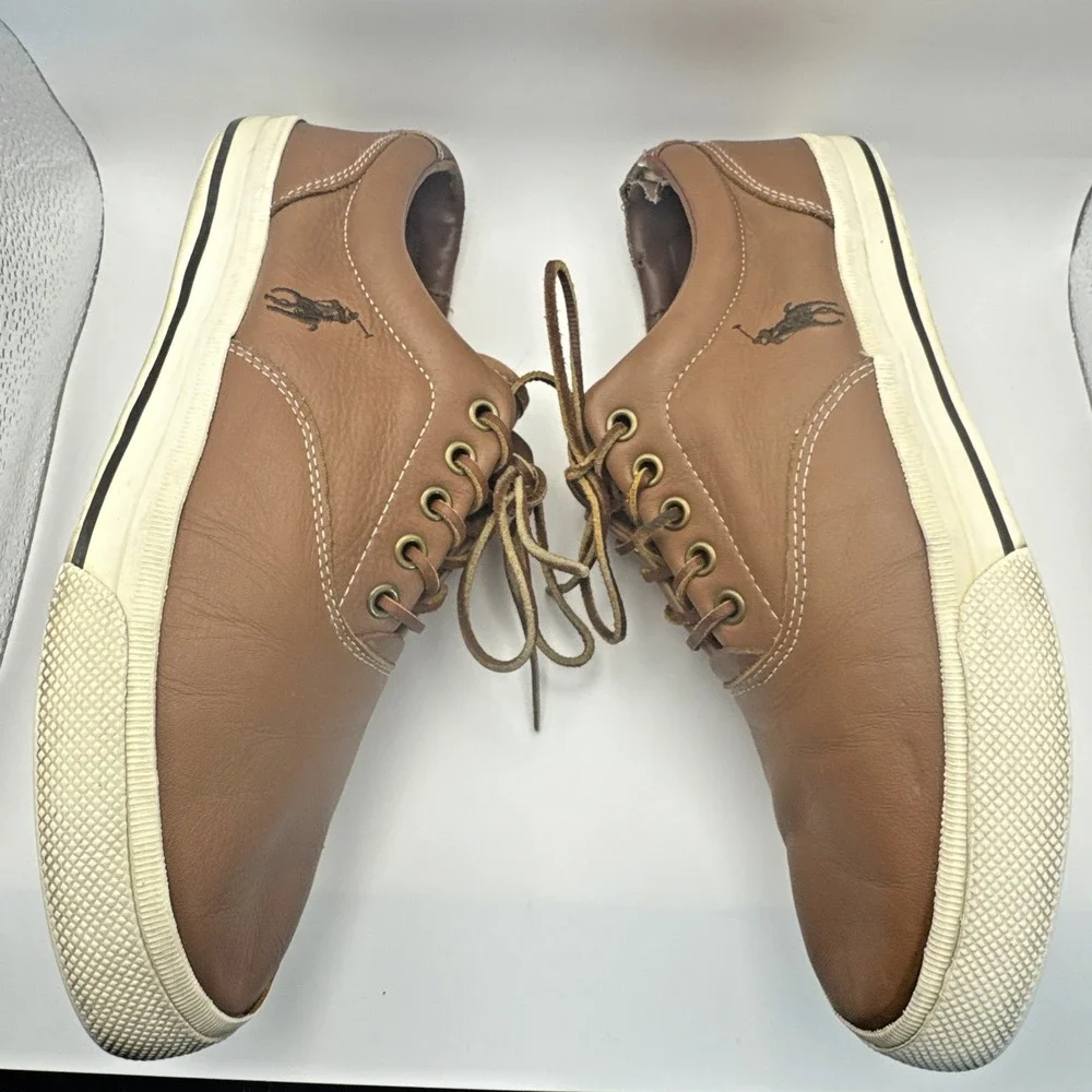 Polo Ralph Lauren VAUGHN Brown Leather Lace Casual Boat Shoes Men's Size US 14 D